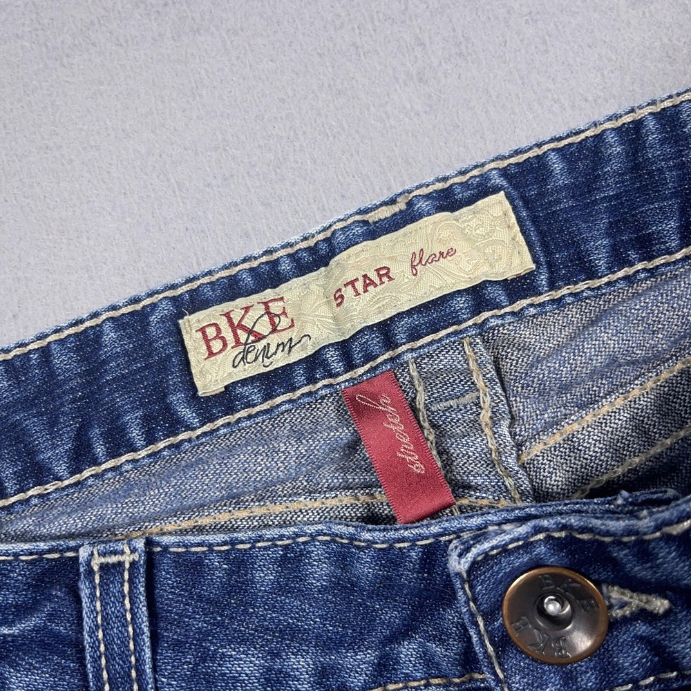 BKE Star Flare Jeans Womens 32x35.5 Blue Distressed Denim Bootcut Low Rise‎ - Picture 6 of 13